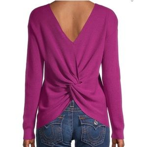 Splendid double v neck twist sweater sz Small, fuschia/bright orchid color